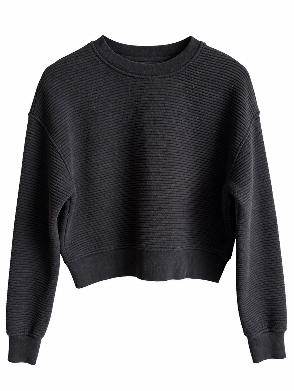 Frank and Oak Black Ribbed Texture Cotton-Mix Crewneck Sweatshirt Size S